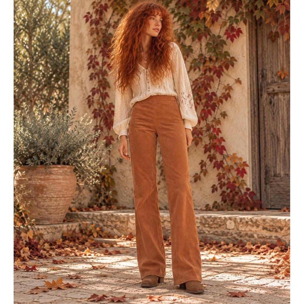 Free People We The Free Corduroy Pants Brown Cinnamon Side Zip Size 26